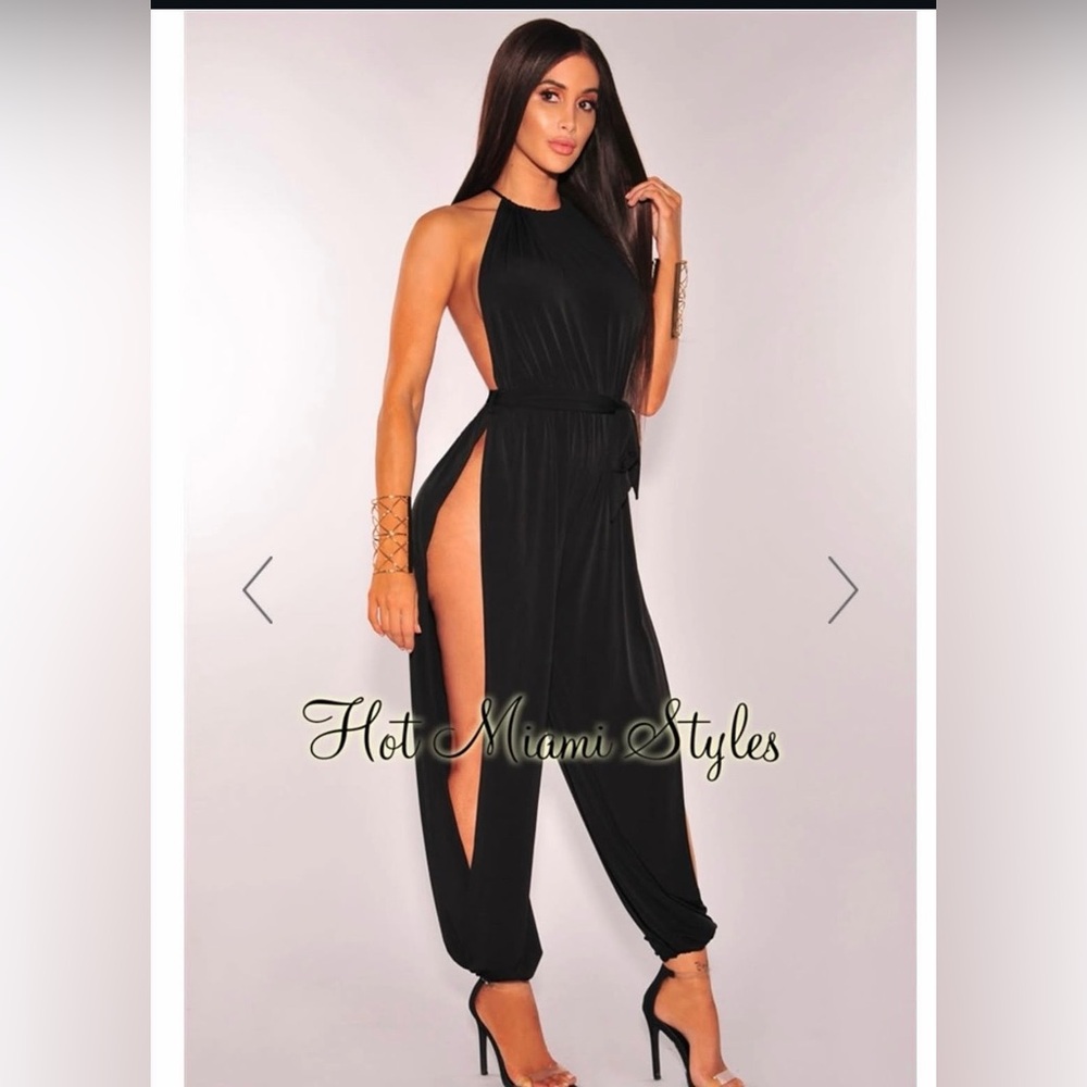Hot Miami Styles Elegant Black Side-Slit Jumpsuit